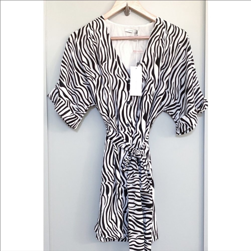 LUSH Zebra Print Belted Mini Shirt Dress